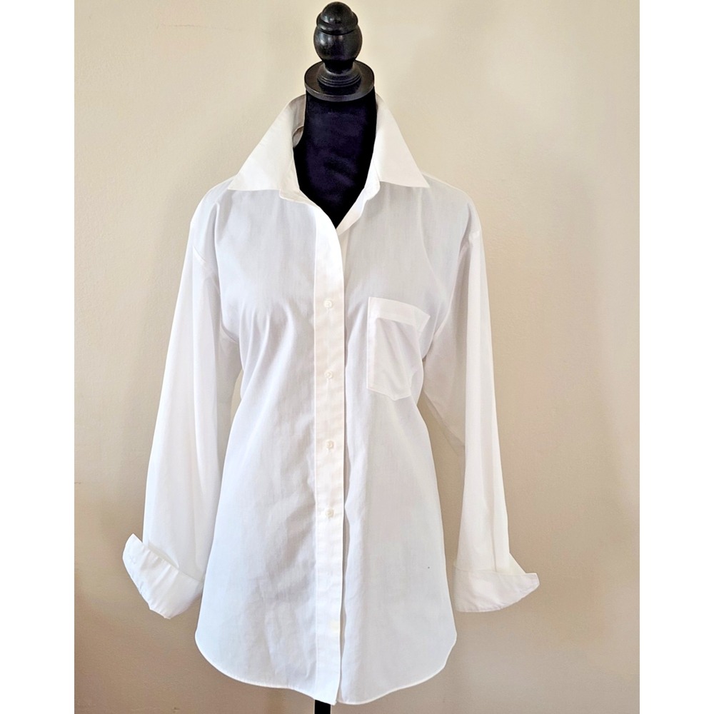 Foxcroft Women's White Non-Iron Stretch Button Front Long Sleeve Shirt Size 12.